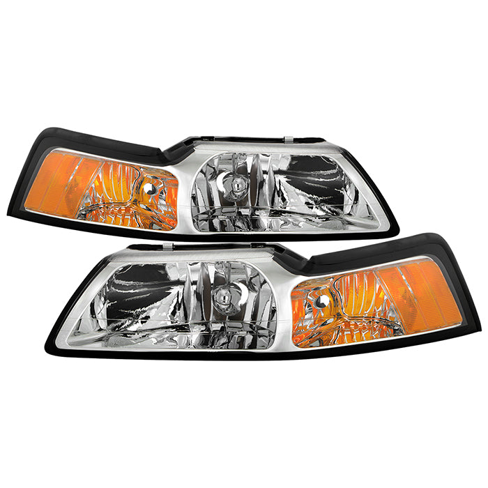( OE ) Ford Mustang 99-04 Amber Crystal Headlights - Chrome