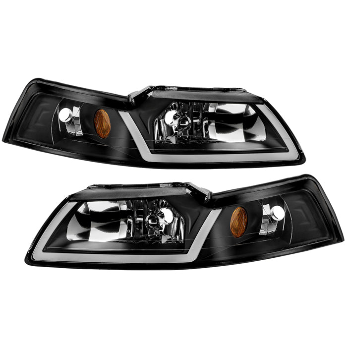 ( xTune ) Ford Mustang 99-04 Crystal Headlights with Led Light Bar - Black