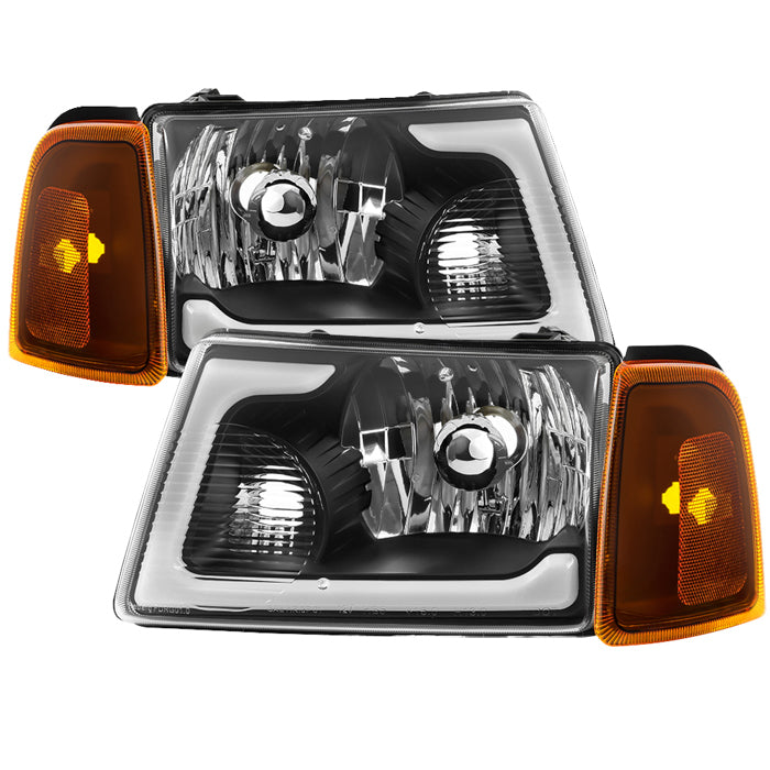 ( xTune ) Ford Ranger 2001-2011 Crystal Headlights with Corner Signal Light 4pcs sets with Led Light Bar - Black