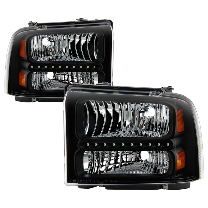 ( xTune ) Ford F250/350/450 Super Duty 05-07 Crystal Headlights with LED - Black