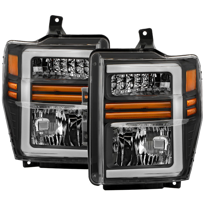 ( xTune ) Ford F250/350/450 Super Duty 08-10 OEM Headlights with Led Light Bar - Black