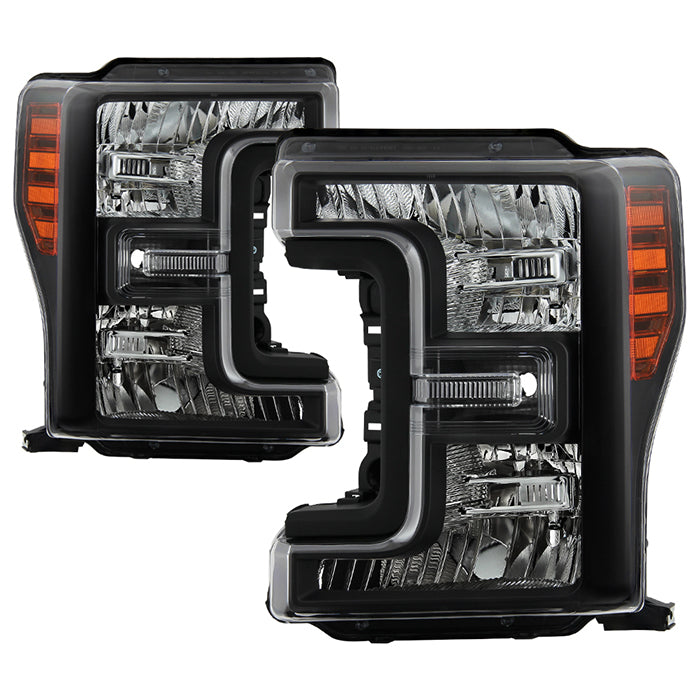 ( POE ) Ford F250 F350 Super Duty 2017-2019 Halogen Only ( Do Not Fit Factory LED Headlight Models ) OEM Style Headlights - Low Beam-H13(Not Included) ; High Beam-H13(Not Included) ; Signal-7444NA(Not Included) - Left and Right - Black