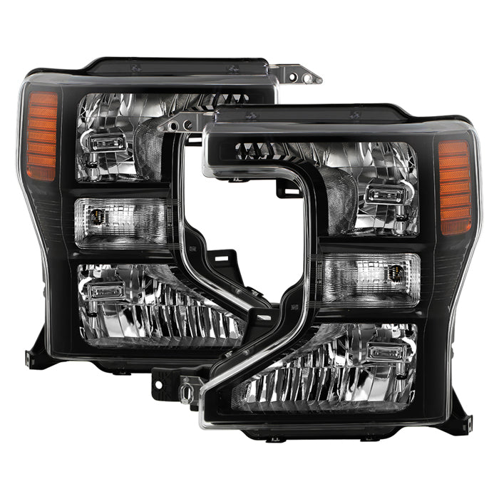 ( POE ) Ford F250 F350 20-22 SuperDuty Halogen Headlight (High / Low H13  Signal / DRL 3157) - OE Shiny Black SET