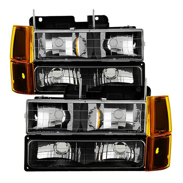 ( xTune ) GMC C/K Series 1500/2500/3500 94-98 / GMC Sierra 94-98 / GMC Suburban 1500/2500 94-99 / Chevy Suburban 94-98 / GMC Yukon 94-99 ( Not Compatible With Seal Beam Headlight ) Headlights W/ Corner & Parking Lights 8pcs sets -Black