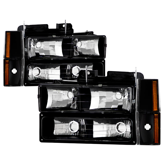 ( xTune ) Chevy/GMC C/K Series 1500/2500/3500 88-93 / Chevy Blazer 92-93 / Chevy Silverado 88-93/ Chevy/GMC Suburban 88-93 / GMC Sierra 88-93 / GMC Yukon 92-93 (don‘t fit model w/sealed beam headlights) Crystal Headlights W/ Corner & Bumper - Black