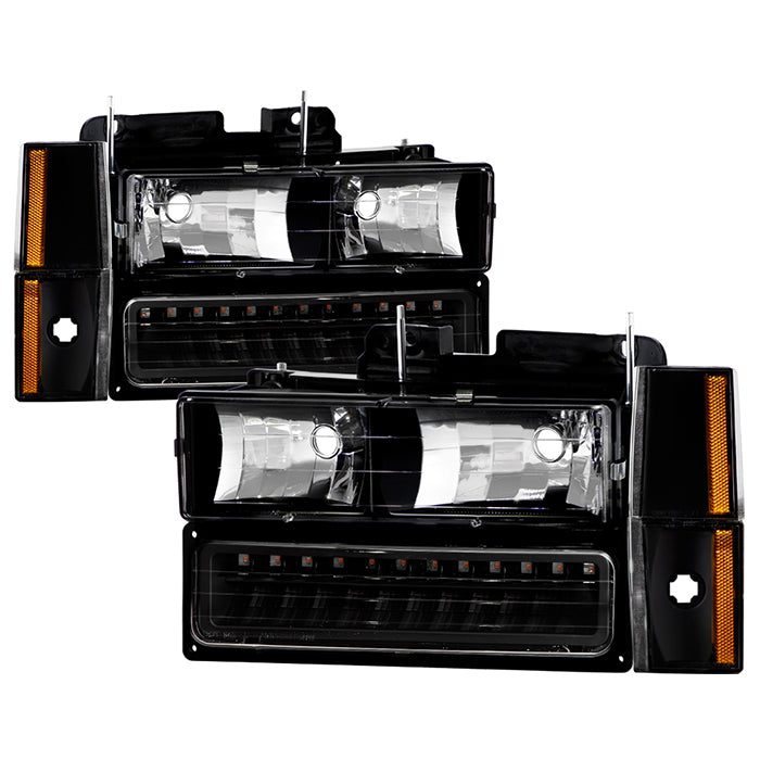 ( xTune ) Chevy/GMC C/K Series 1500/2500/3500 88-93 / Chevy Blazer 92-93 / Chevy Silverado 88-93/ Chevy/GMC Suburban 88-93 / GMC Sierra 88-93 / GMC Yukon 92-93  (don‘t fit model w/sealed beam headlights) Crystal Headlights W/ Corner & LED Bumper - Black