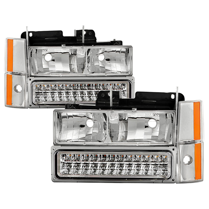 ( xTune ) Chevy/GMC C/K Series 1500/2500/3500 88-93 / Chevy Blazer 92-93 / Chevy Silverado 88-93/ Chevy/GMC Suburban 88-93 / GMC Sierra 88-93 / GMC Yukon 92-93  (don‘t fit model w/sealed beam headlights) Crystal Headlights W/ Corner & LED Bumper - Chrome