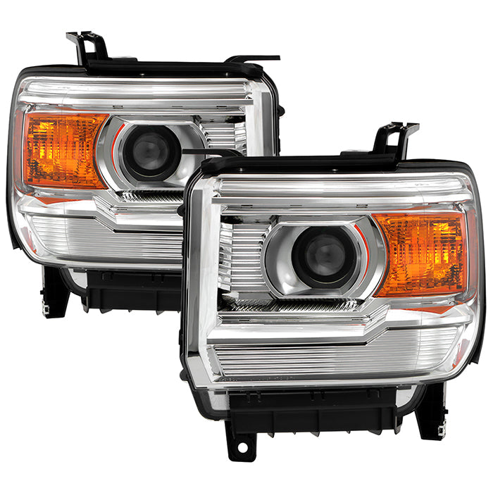 ( OE  ) GMC Sierra 1500 14-15 / Sierra 2500HD 3500HD 2015-2019 Halogen Models ( Do not Fit Factory HID Models ) OEM Style Headlights - Low Beam-H7(Included) ; High Beam-H7(Included) ; Signal-7443(Not Included) - Black