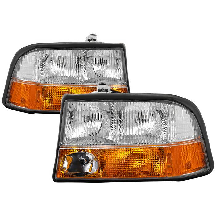 ( Akkon ) GMC S-15 Sonoma 98-04 (with Fog Lights Models Only)/GMC Jimmy S-15 98-01 (with Fog Lights Models Only)/Oldsmobile Bravada 98-01 (with Fog Lights Models Only) OEM Style Headlights With Amber Bumper - Chrome