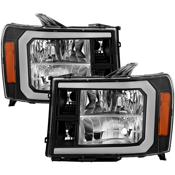 ( xTune ) GMC Sierra 07-13 Crystal Headlights with Led Light Bar  - Black
