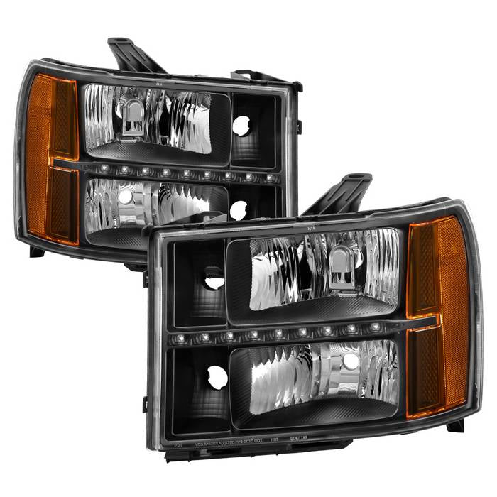 ( xTune ) GMC Sierra 07-13 Headlights with Daytime LED Running Light - Black
