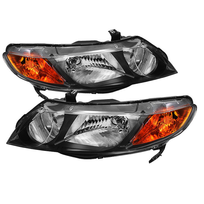 ( xTune ) Honda Civic 06-11 4dr Crystal Headlights Amber- Black