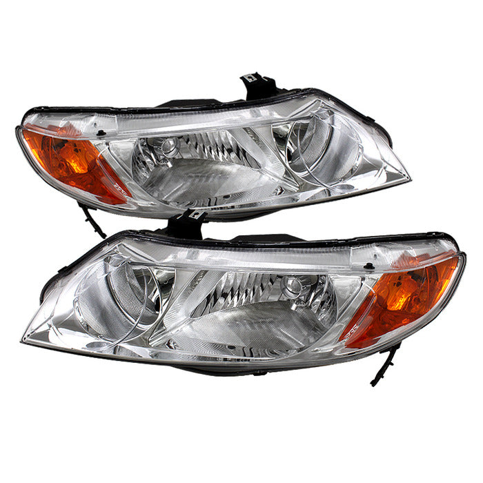 ( OE ) Honda Civic 06-11 4dr Crystal Headlights Amber- Chrome