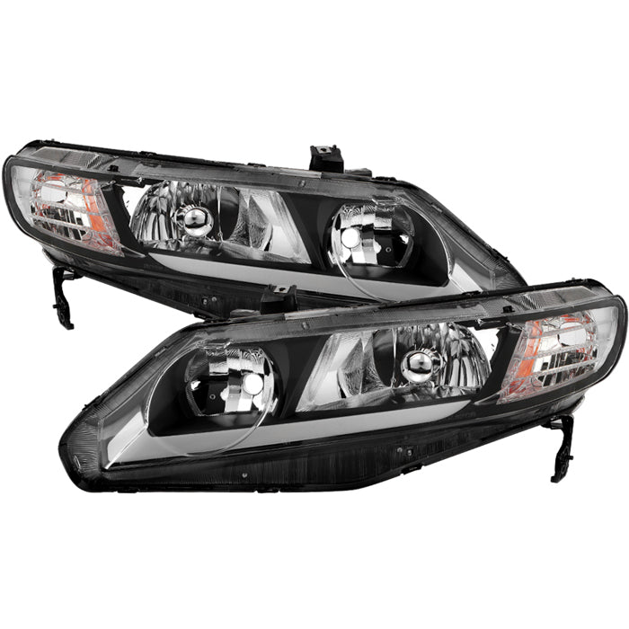 ( xTune ) Honda Civic 06-11 4dr Crystal Headlights with Led Light Bar  - Black