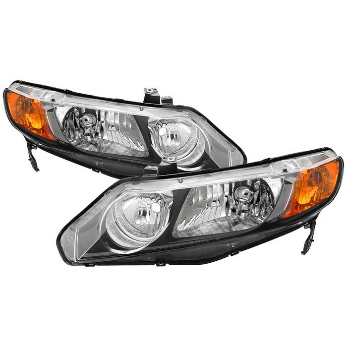 ( xTune ) Honda Civic 06-11 4dr Crystal Headlights Amber Corner - Black  (Use HD-JH-HC08-4DR-AM-BK)