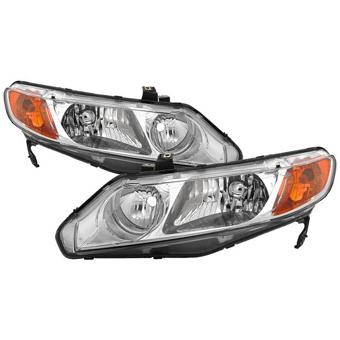 ( OE ) Honda Civic 06-11 4dr Crystal Headlights Amber Corner - Chrome (Use HD-JH-HC08-4DR-AM-C)
