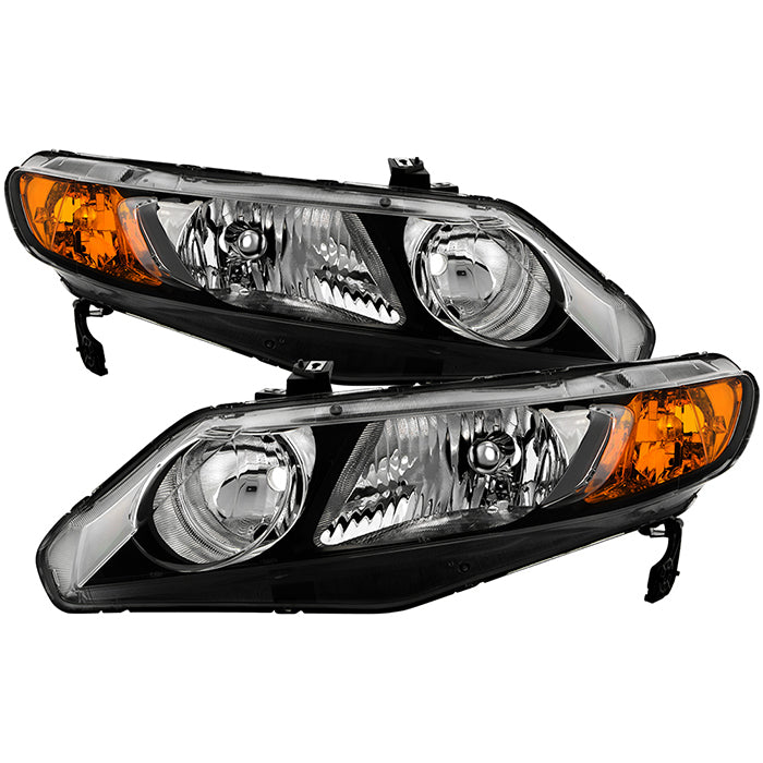 ( xTune ) Honda Civic 06-11 4dr Crystal Headlights w/Large Amber Corner - Black
