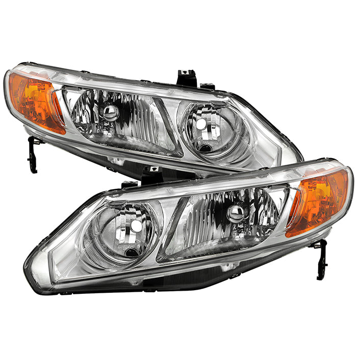 ( xTune ) Honda Civic 06-11 4dr Crystal Headlights w/Large Amber Corner - Chrome