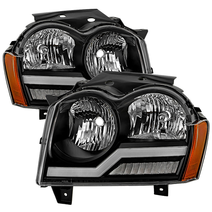 ( Akkon ) Jeep Grand Cherokee 2005-2007 Headlights with LED Light Bar - Black