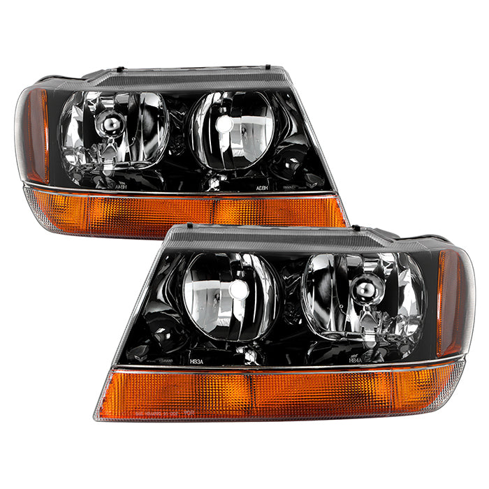 ( Akkon ) Jeep Grand Cherokee 99-04 Laredo Crystal Headlights -Black
