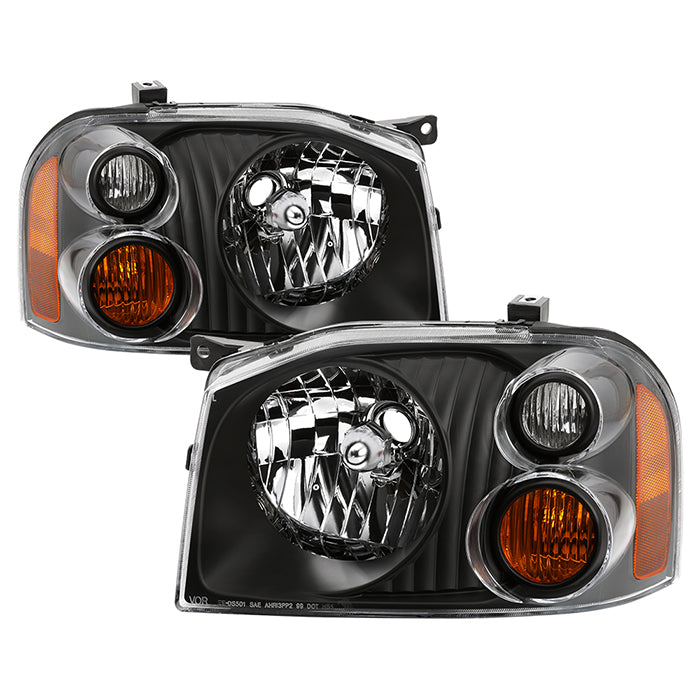 ( Akkon ) Nissan Frontier 01-04 OEM Headlights - Low Beam-9007(Not Included) ; High Beam-3456(Not Included) ; Signal-168(Not Included) - Black