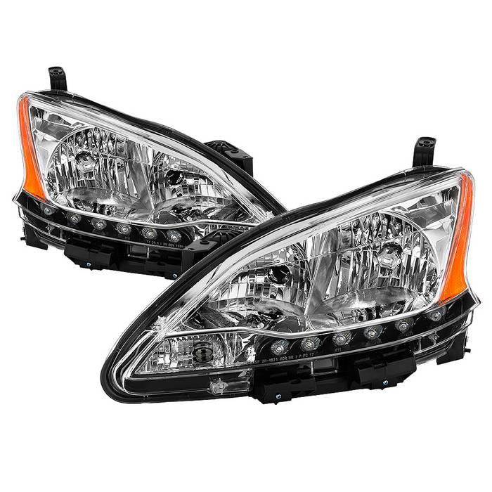 ( OE ) Nissan Sentra 13-15 Halogen Headlights - Low Beam-H11(Not Included) ; High Beam-H9(Not Included) ; Signal-7444NA(Included) - OE Chrome
