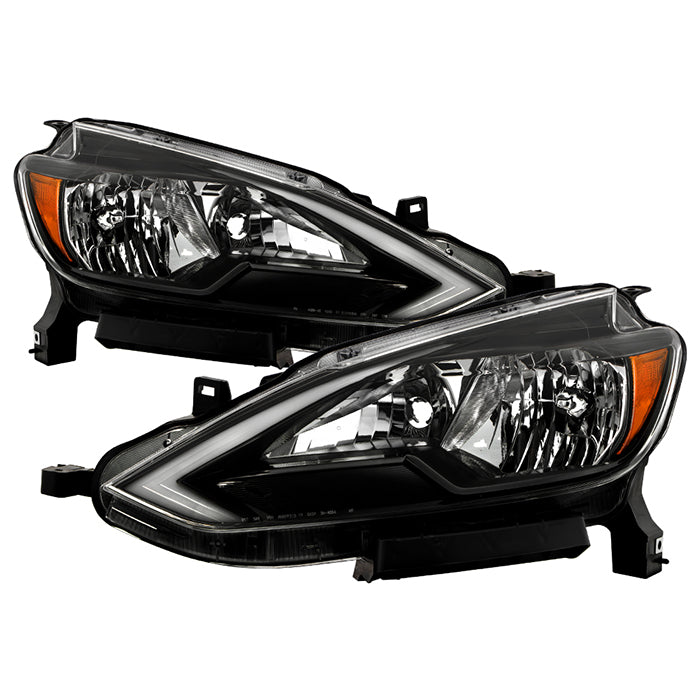 ( xTune ) Nissan Sentra 16-19 Halogen w/ LED DRL Headlights - Low Beam-H11(Included) ; High Beam-H9(Included) ; Signal-LED - Black SET