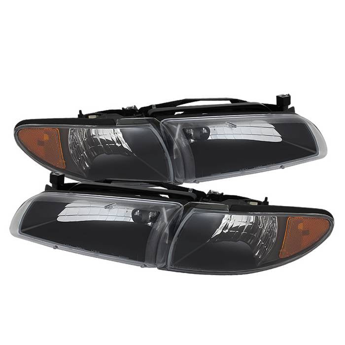 ( Akkon ) Pontiac Grand Prix 97-03 Crystal Headlights W/ Amber Corner Lights - Black