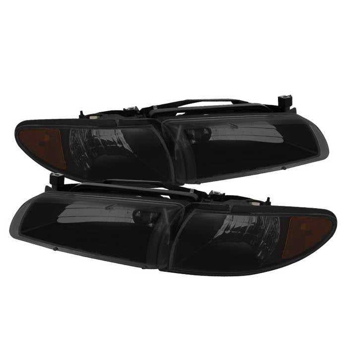 ( Akkon ) Pontiac Grand Prix 97-03 Crystal Headlights W/ Amber Corner Lights - Black Smoked