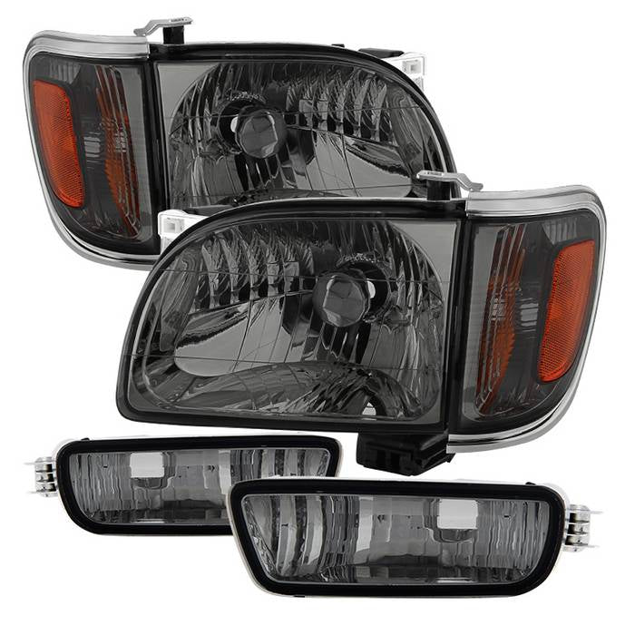 ( xTune ) Toyota Tacoma 01-04 Crystal Headlights W/ Amber Corner & Side Marker Lights 6pcs - Smoke