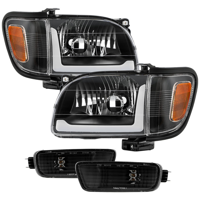 ( xTune ) Toyota Tacoma 01-04 Crystal Headlights W/ Amber Corner & Side Marker Lights 6pcs with Sequential Turn Tignal Led Strip - Black