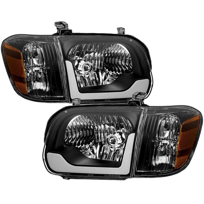 ( xTune ) Toyota Tundra Double Cab 4 Door Only 05-06 / Sequoia 05-07 OEM Style Headlights & Corner Lights with Led Light Bar - Black