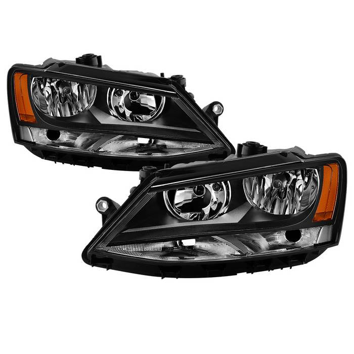 ( OE ) Volkswagen Jetta 11-18 Amber Crystal Headlights - Halogen Model Only ( Not Compatible With Xenon/HID Model )/Only fits sedan models - Black