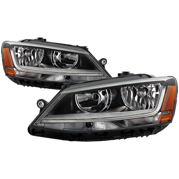 ( OE ) VW Jetta 11-16 no DRL / 17-18 w/LED DRL Model Halogen Headlights - Low Beam-H7(Not Included) ; High Beam-H7(Not Included) ; Signal-1156A(Not Included) - OE Black