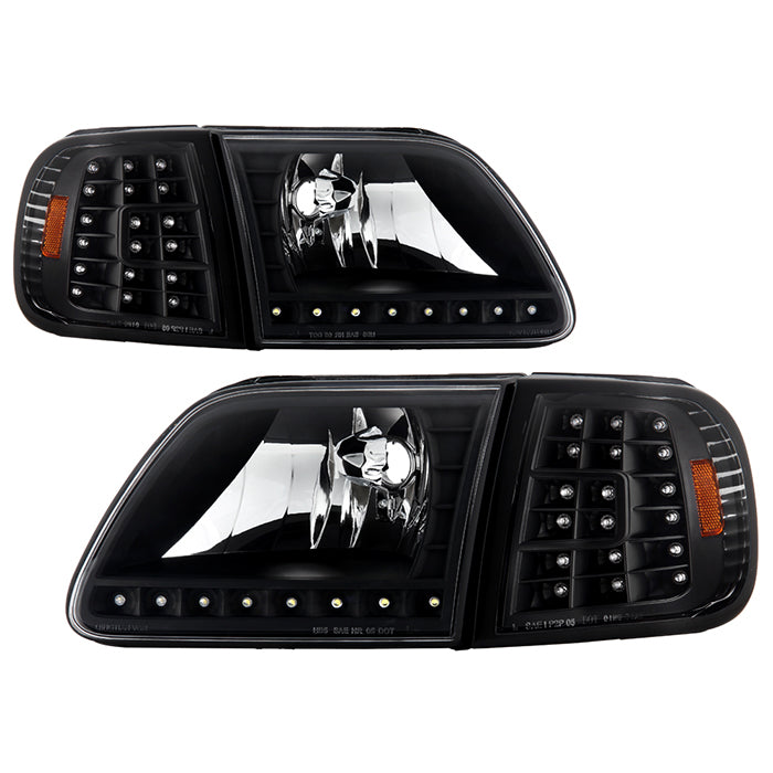 ( xTune ) Ford F150 97-03 / Expedition 97-02 ( Will Not Fit Anything Before Manu. Date June 1997 ) Crystal Headlights W/ Clear LED Corners - Black