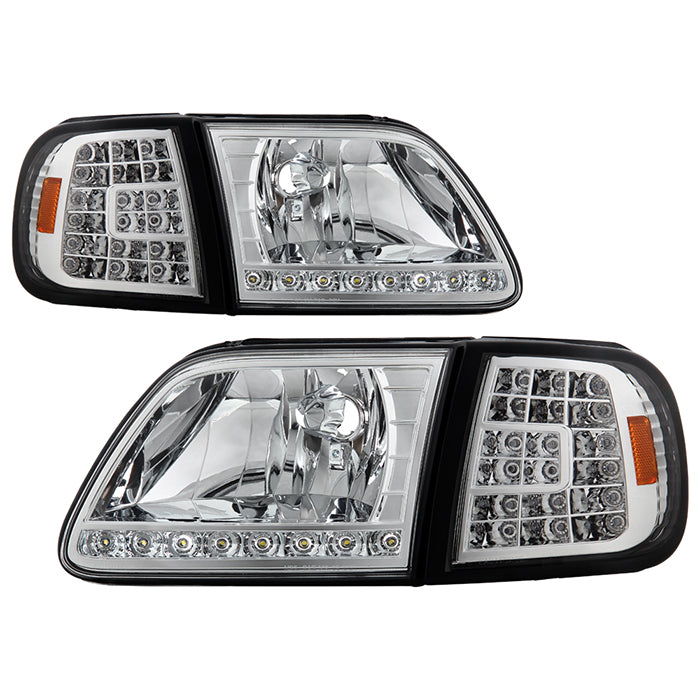 ( xTune ) Ford F150 97-03 / Expedition 97-02 ( Will Not Fit Anything Before Manu. Date June 1997 ) Crystal Headlights W/ Clear LED Corners - Chrome
