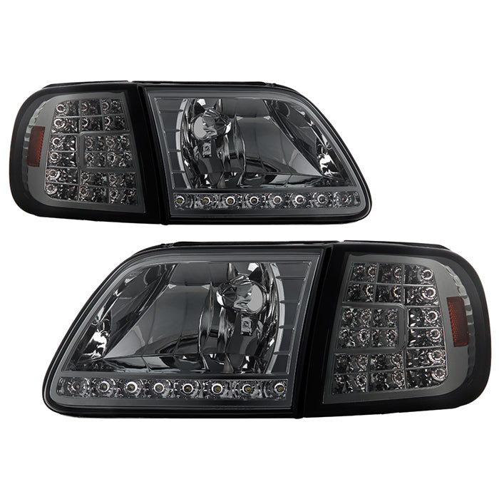( xTune ) Ford F150 97-03 / Expedition 97-02 ( Will Not Fit Anything Before Manu. Date June 1997 ) Crystal Headlights W/ Clear LED Corners - Smoke