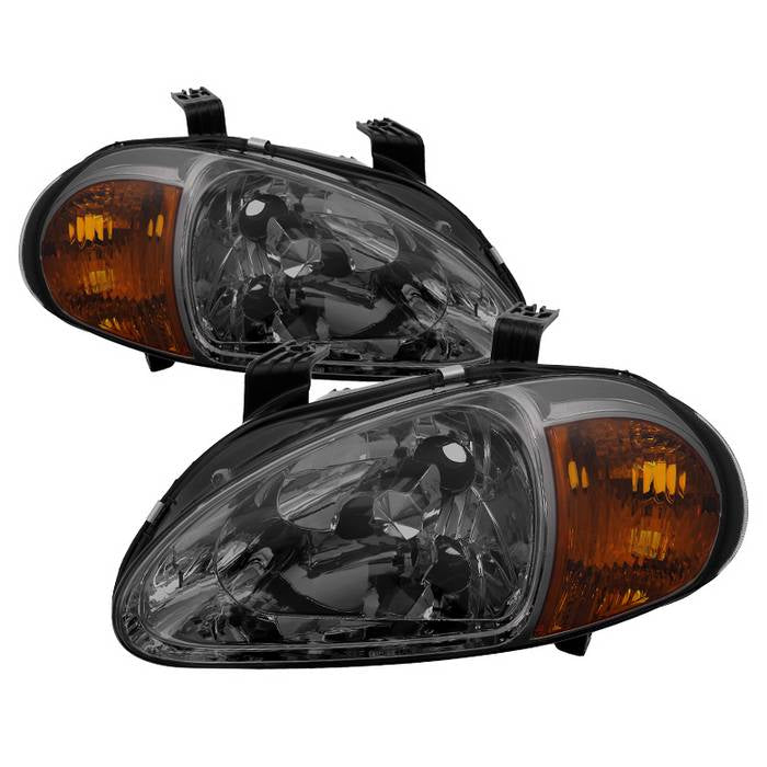 ( xTune ) Honda Del Sol 93-97 1PC Amber Crystal Headlights - Smoke