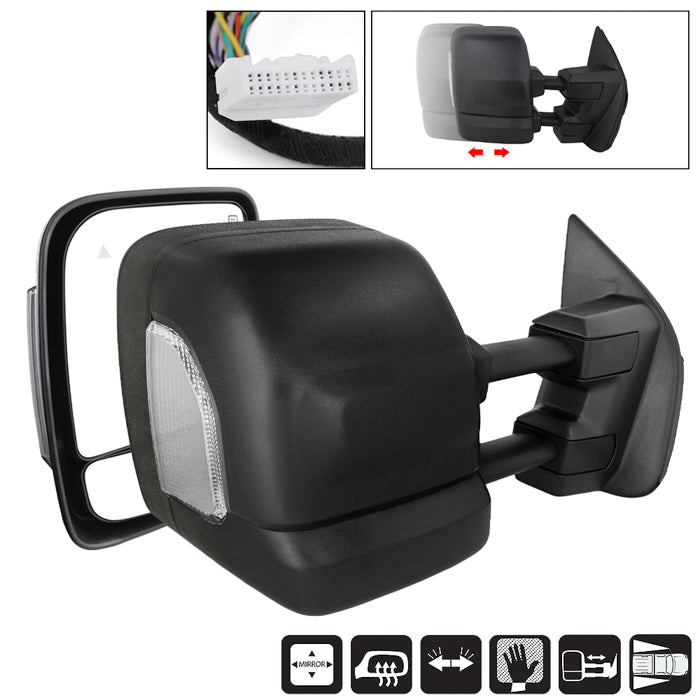 ( Akkon ) Nissan Titan 2017-2021 Power Heated Turn Signal Puddle light BSM Memor Towing Mirrors - Black