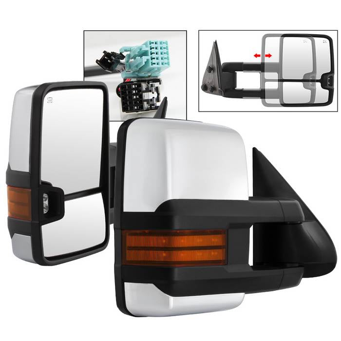 (xTune ) Chevy Silverado 03-06 G3 Power Heated Amber LED Signal Telescoping Mirror Chrome Cover - SET