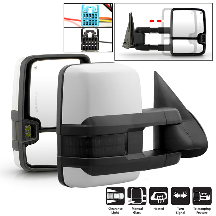 ( xTune) Chevy Silverado / GMC Sierra 03-06 Power Heated LED Signal Manual Fold Tow Mirrors - White Paint SET