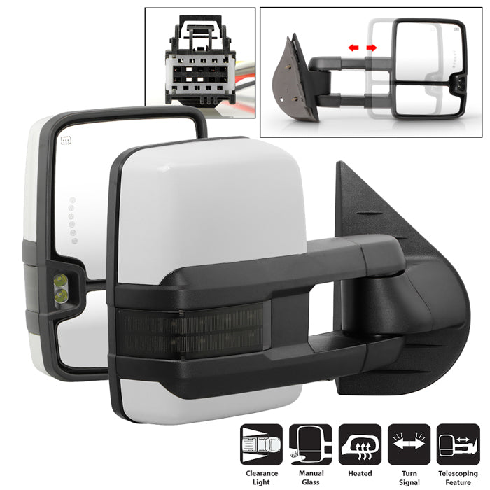 ( xTune) Chevy Silverado / GMC Sierra 07-13 Power Heated LED Signal Manual Fold Tow Mirrors - White Paint SET