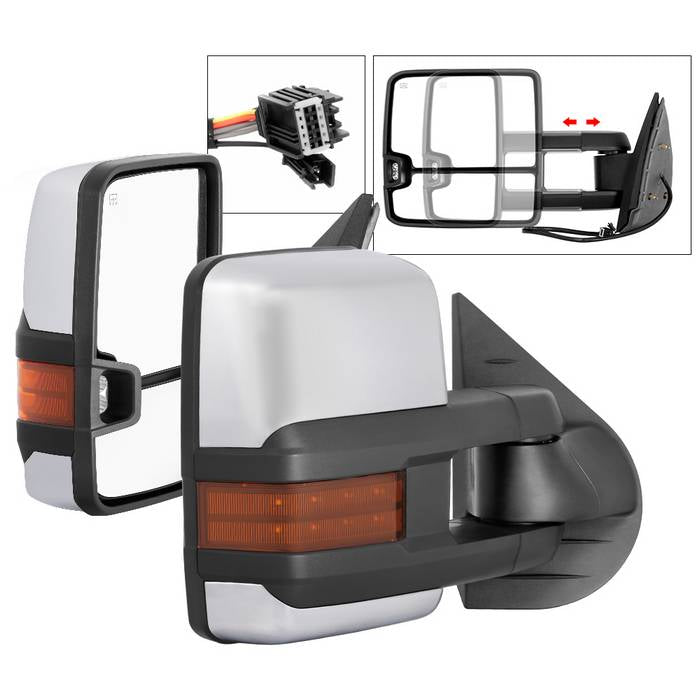 (xTune ) Chevy Silverado 07-13 G3 Power Heated Amber LED Signal Telescoping Mirror Chrome Cover - SET