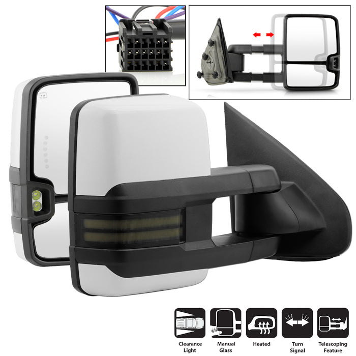 ( xTune) Chevy Silverado / GMC Sierra 14-18 Power Heated Manual Fold Tow Mirrors - White Paint SET