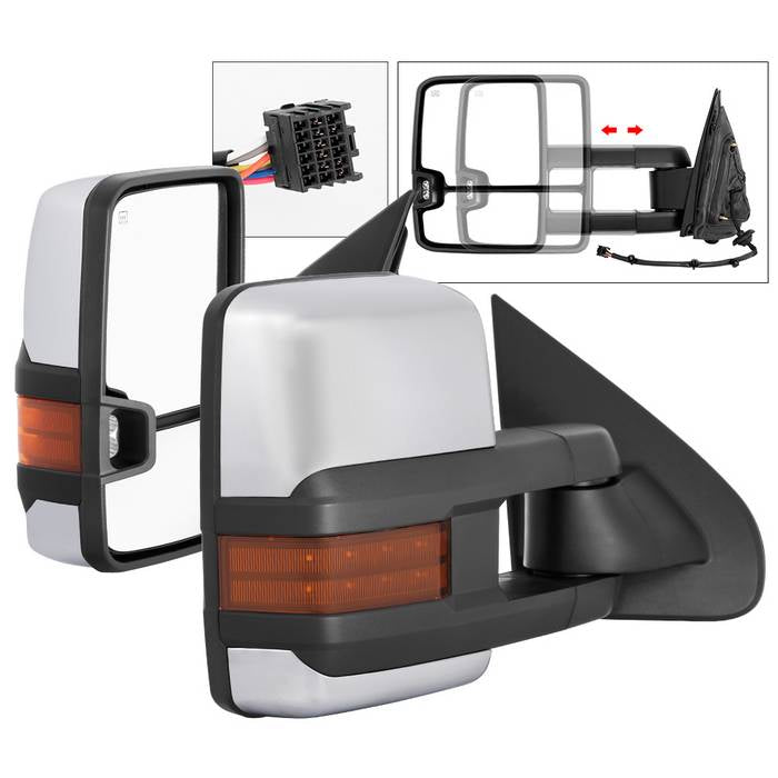 (xTune ) Chevy Silverado 14-16 G3 Power Heated Amber LED Signal Telescoping Mirror Chrome Cover - SET