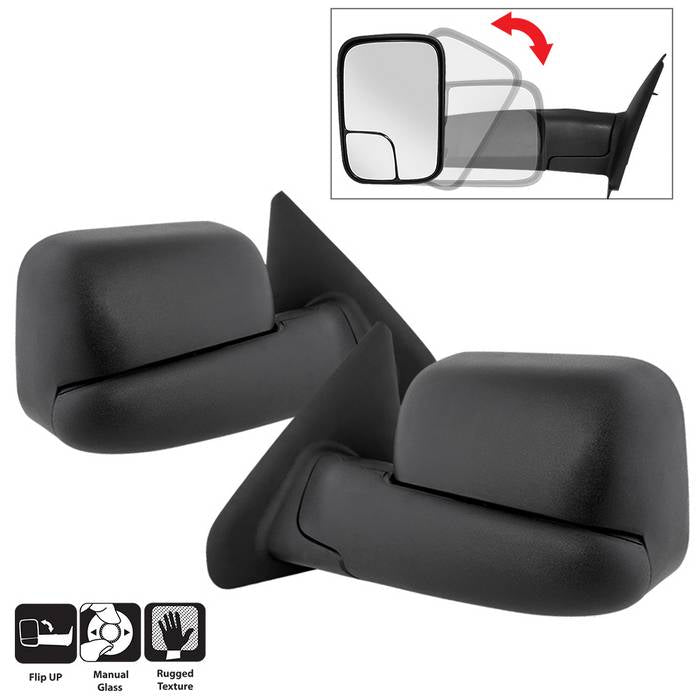 ( xTune ) Dodge Ram 02-09 L&R Manual Extendable - MANUAL Adjust Mirror. Fit:Dodge Ram 1500 1994-01 /Dodge Ram 2500 1994-02 /Dodge Ram 3500 1994-02