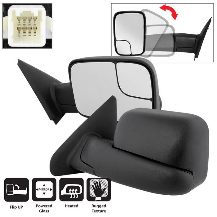 ( xTune ) Dodge Ram 02-09 L&R Manual Extendable - POWER Heated Adjust Mirror. Fit: Dodge Ram 1500 2002-08 / Dodge Ram 2500  2003-09 /Dodge Ram 3500 2003-09 /