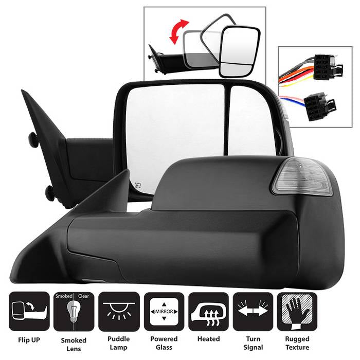 ( xTune ) Dodge Ram 1500 09-12 L&R Manual Extendable - POWER Heated Adjust Mirror with LED Signal-  Fit: Ram 2500/3500 10-12