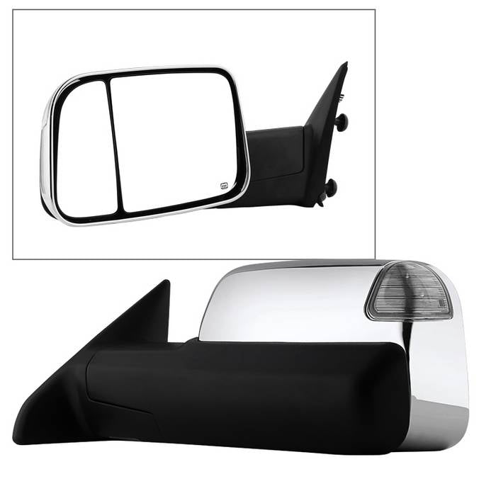 ( xTune ) Dodge Ram 1500 09-12 Manual Extendable - POWER Heated Adjust Mirror with LED Signal Chrome Housing - LEFT Fit: Ram 2500/3500 10-12