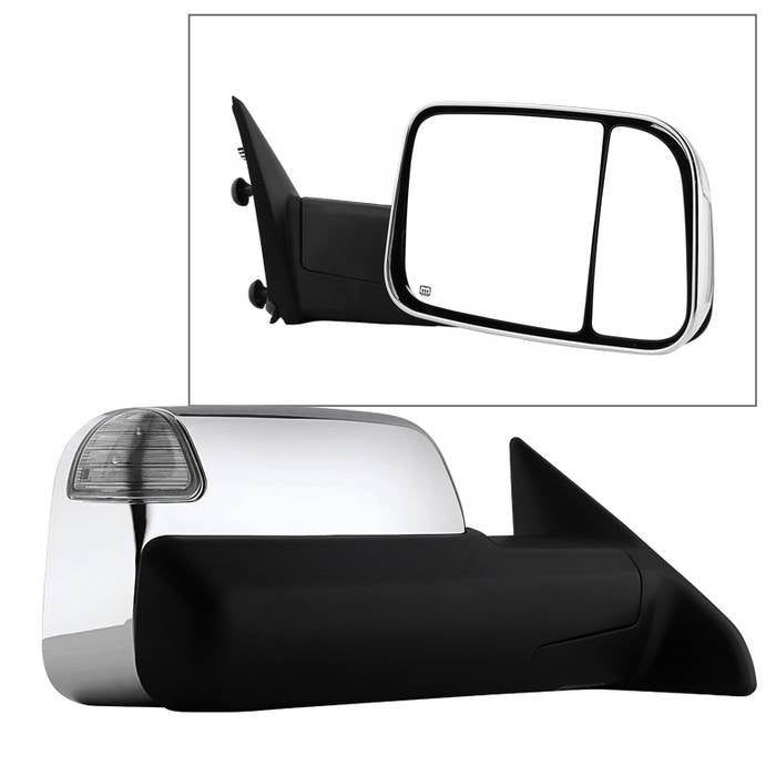 ( xTune ) Dodge Ram 1500 09-12 Manual Extendable - POWER Heated Adjust Mirror with LED Signal Chrome Housing - RIGHT Fit: Ram 2500/3500 10-12